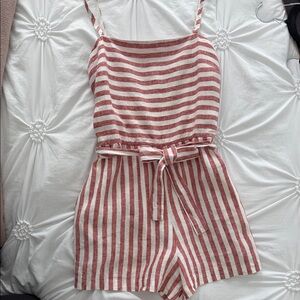 C&C California Red and White Striped Linen Romper